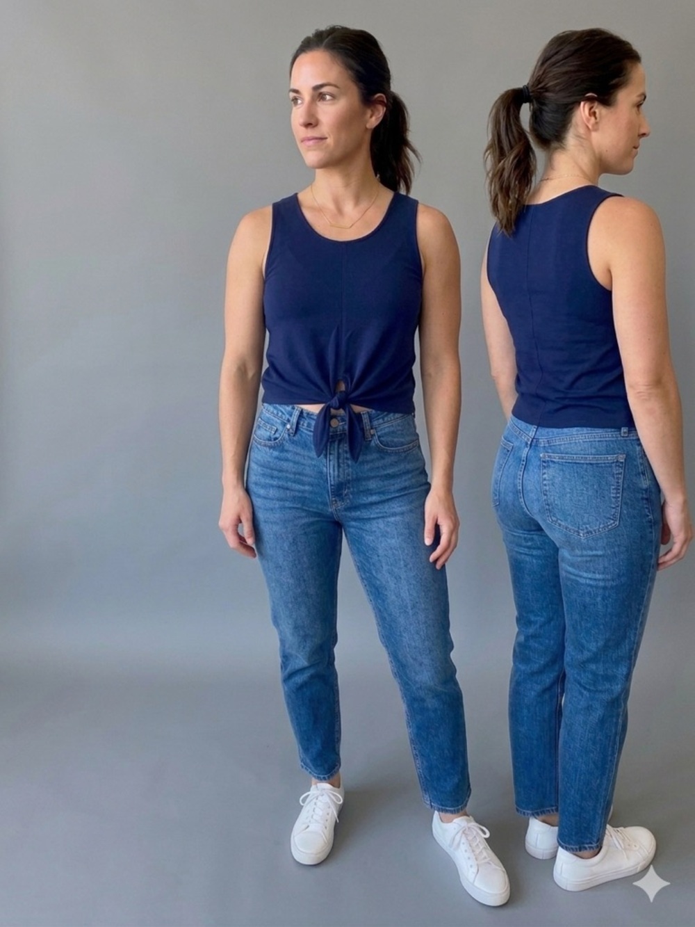Everly Size S/M tie front Navy blue tank top